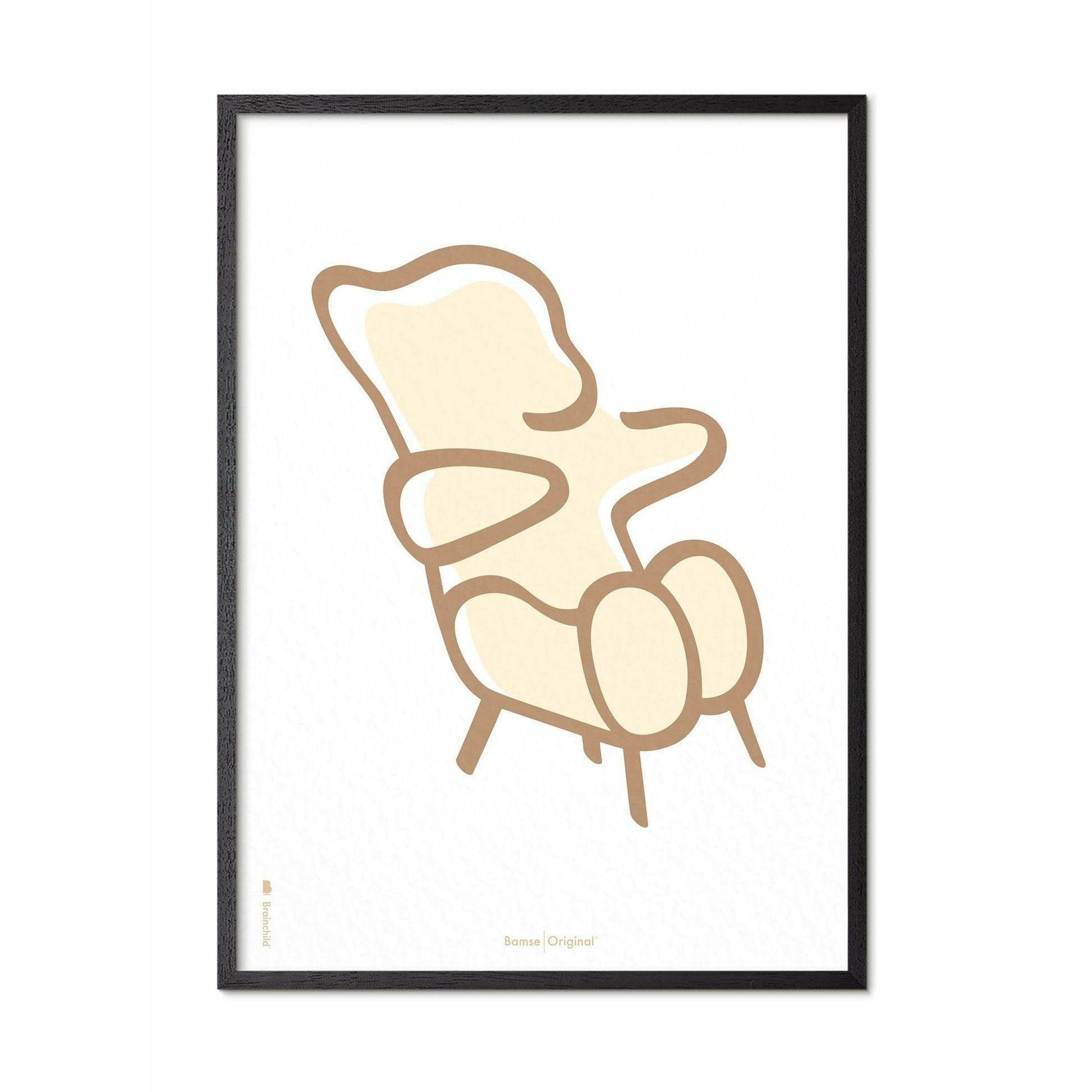 Brainchild Teddybeerlijnposter, frame in zwart gelakt hout 50x70 cm, witte achtergrond