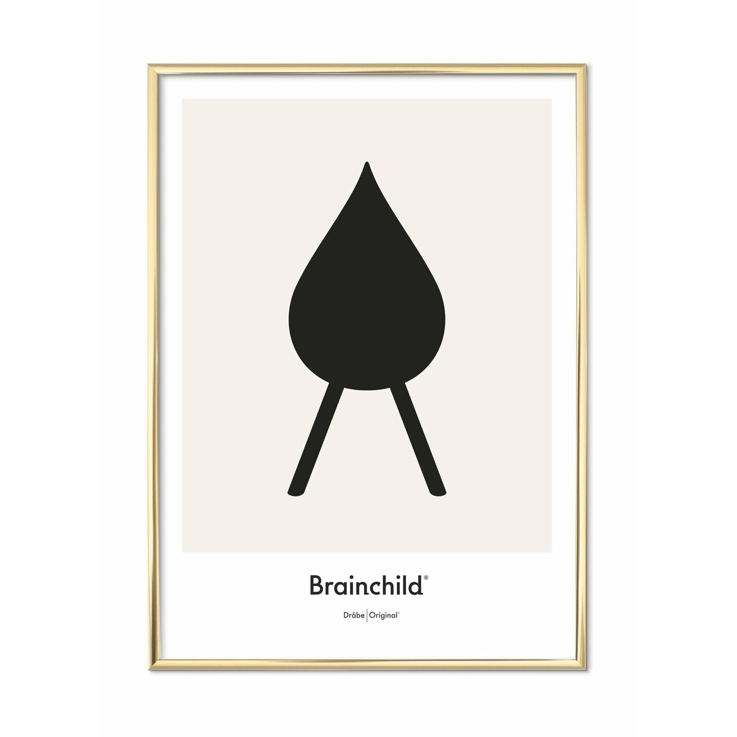 Brainchild Drop Design Icon Poster, Brass Colored Frame 50 X70 Cm, Grey