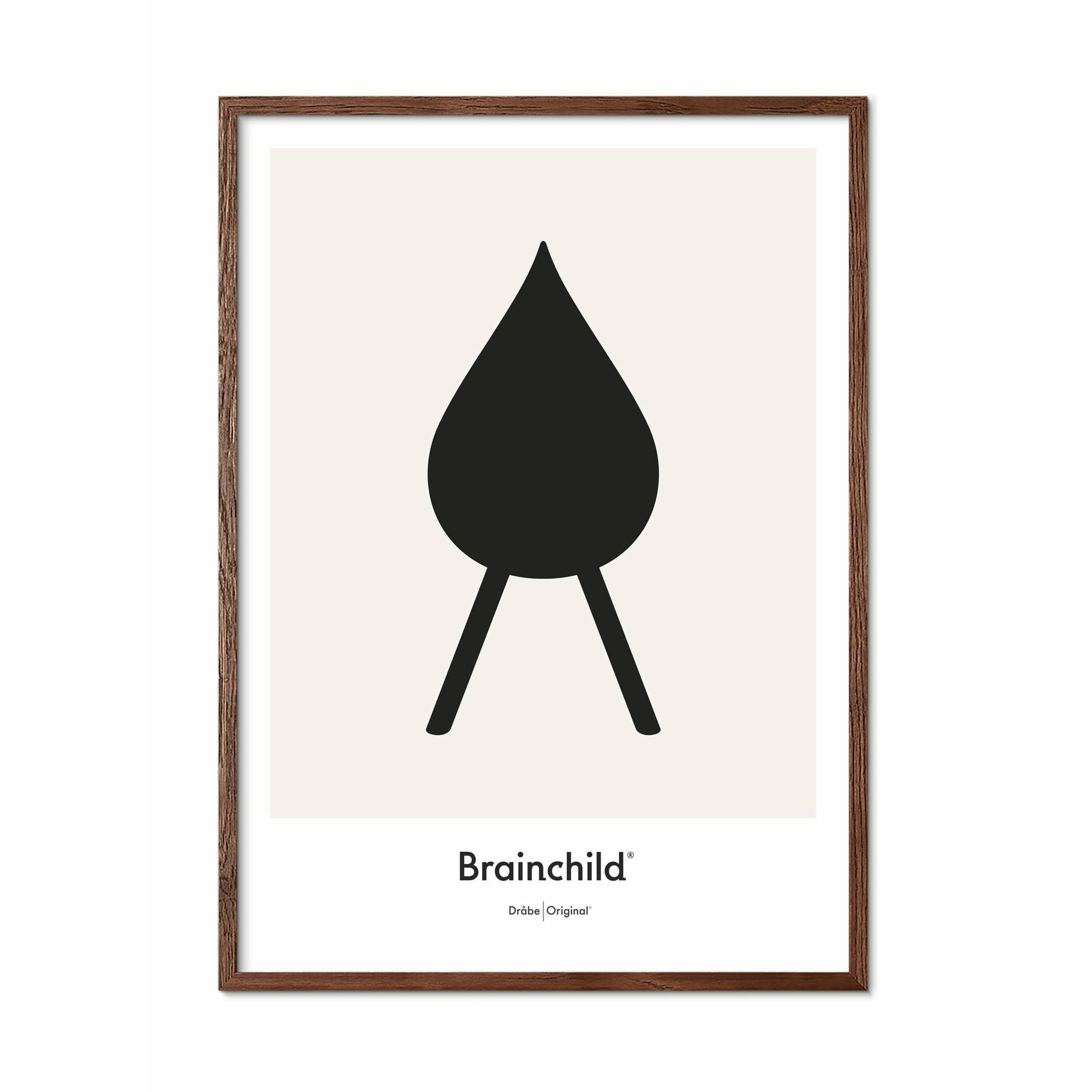 Brainchild Drop Design Icon Poster, Frame Made Of Dark Wood 30 X40 Cm, Grey