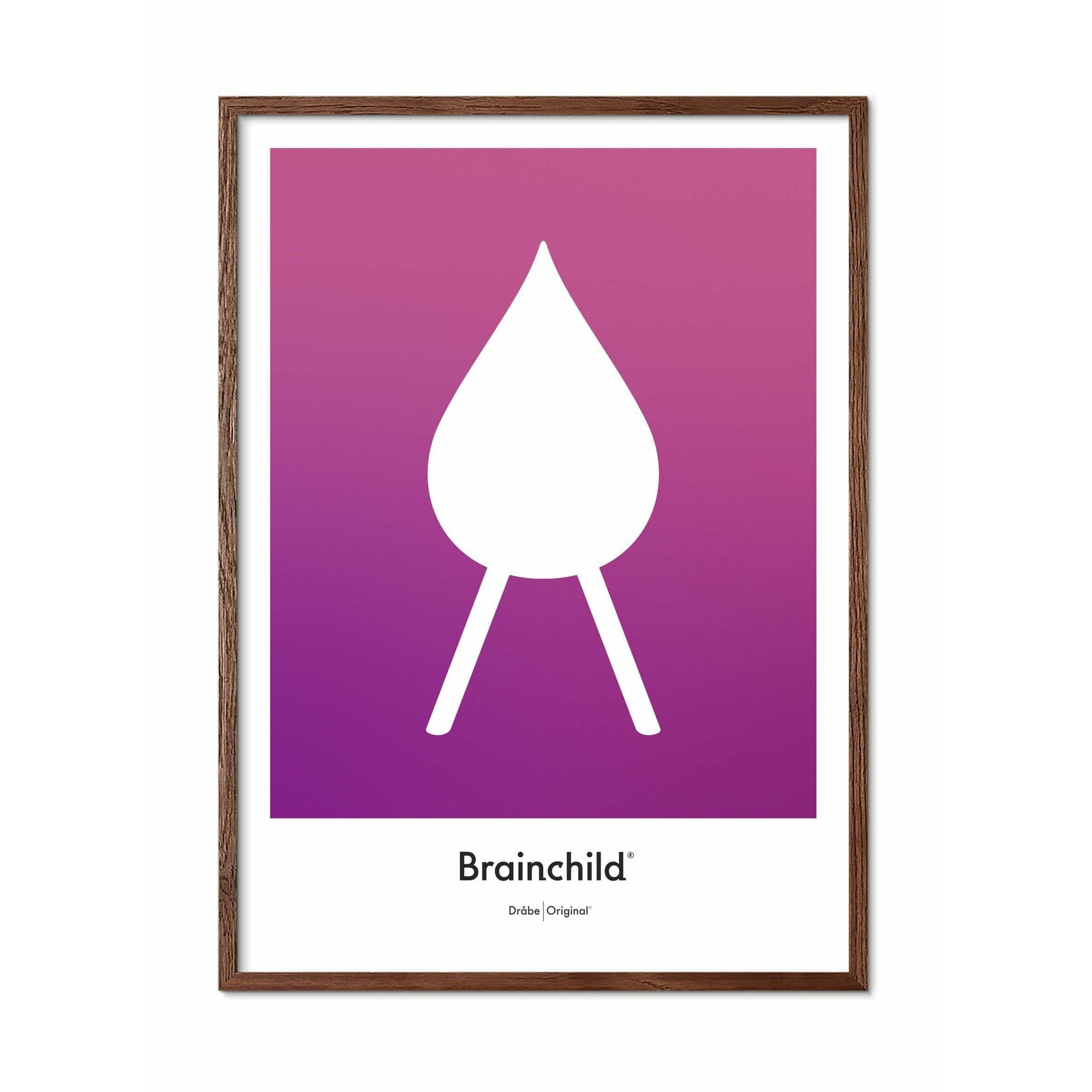 Brainchild Drop Design Icon Poster, Dark Wood Frame 70 X100 Cm, Purple