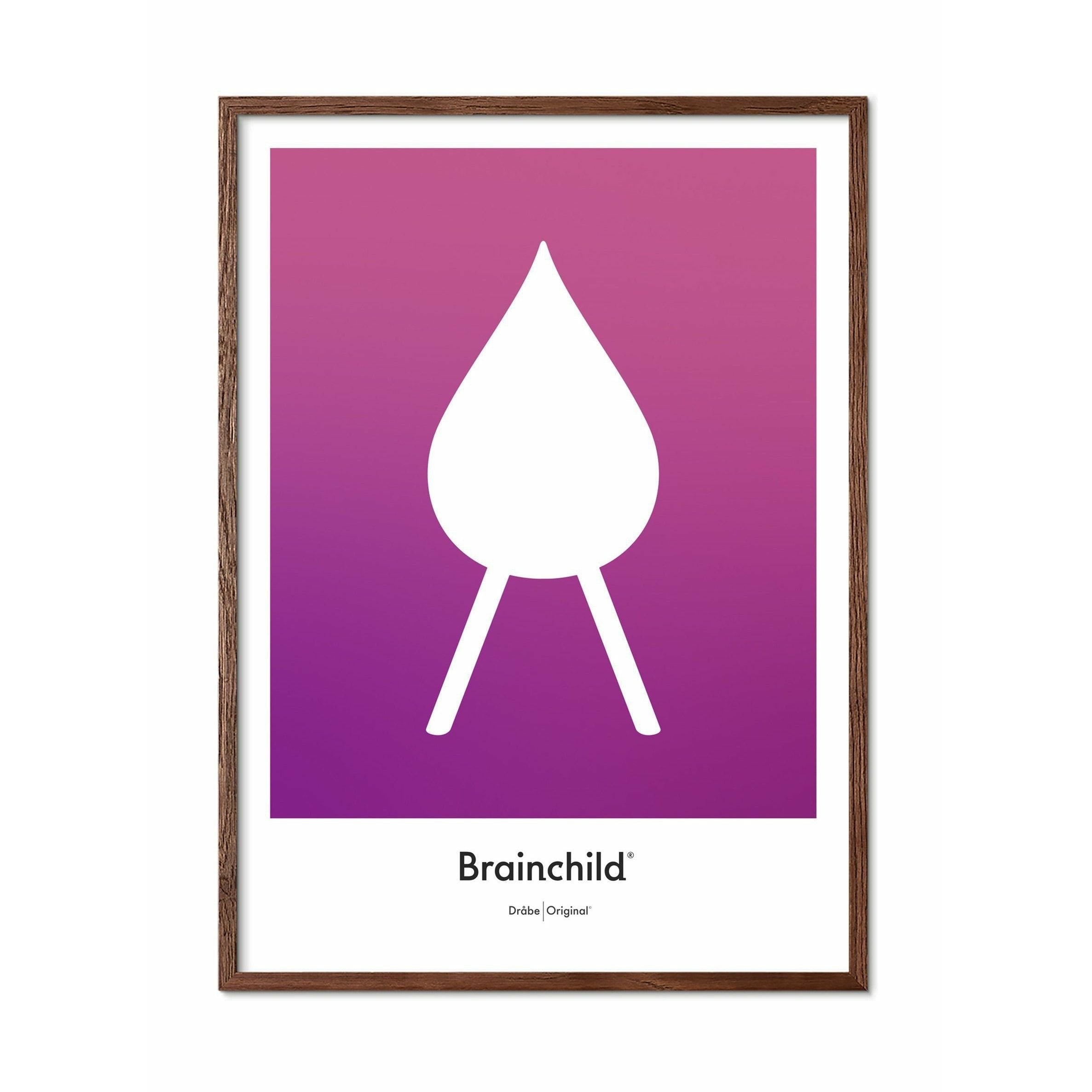 Brainchild Drop Design Icon Poster, Dark Wood Frame A5, Purple