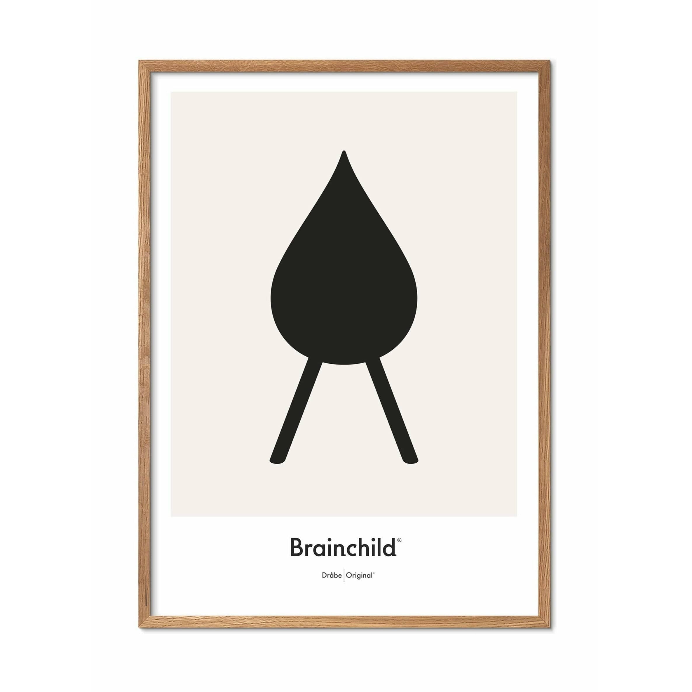 Brainchild Drop Design Icon Poster, Frame Made Of Light Wood 30 X40 Cm, Grey