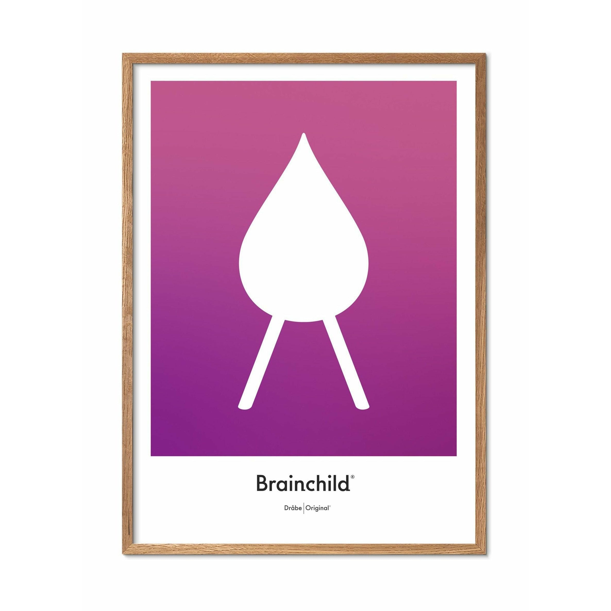 Brainchild Drop Design Icon Poster, Rahmen aus hellem Holz 30x40 Cm, lila