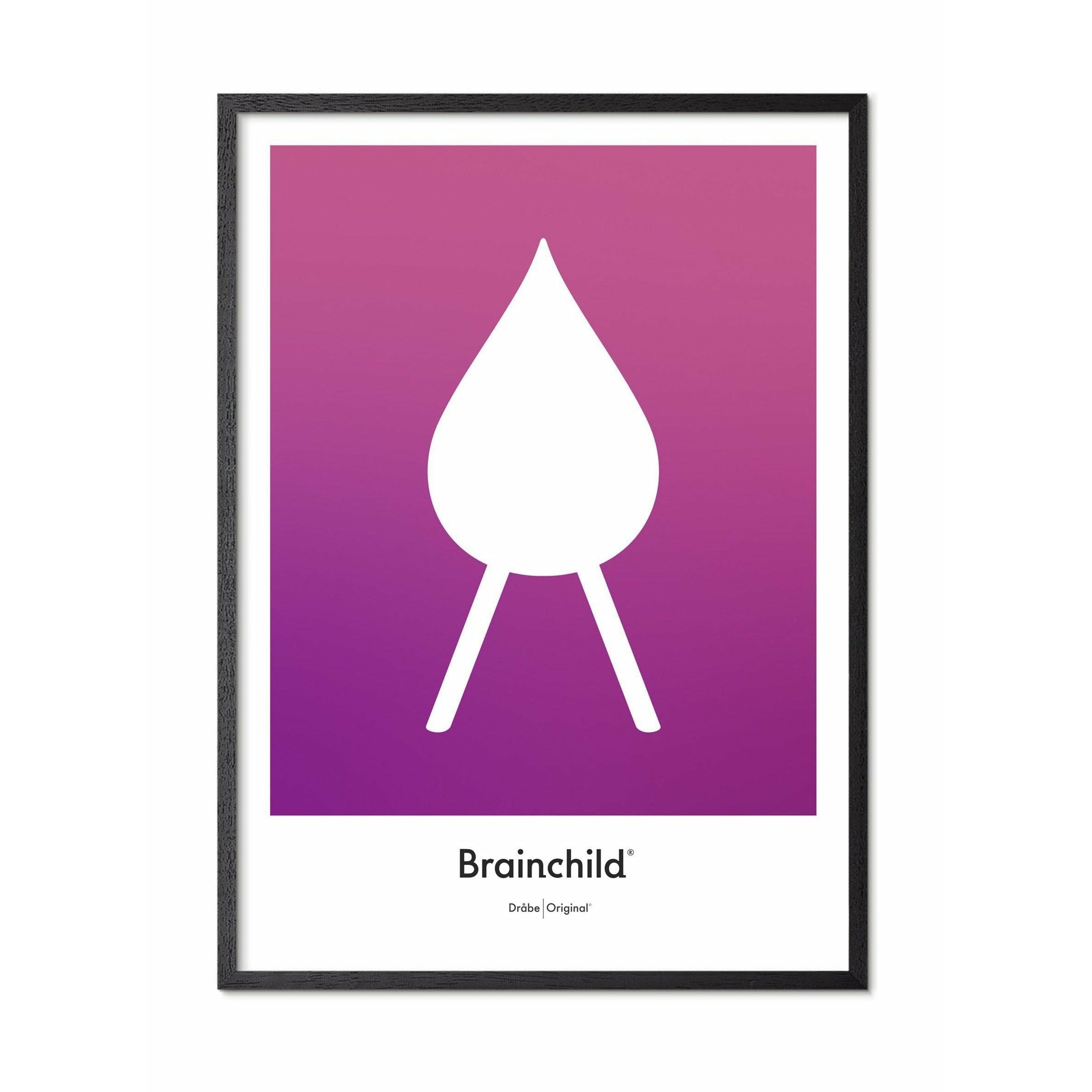 Brainchild Drop Design Icon Poster, Frame Made Of Black Lacquered Wood 30x40 Cm, Purple