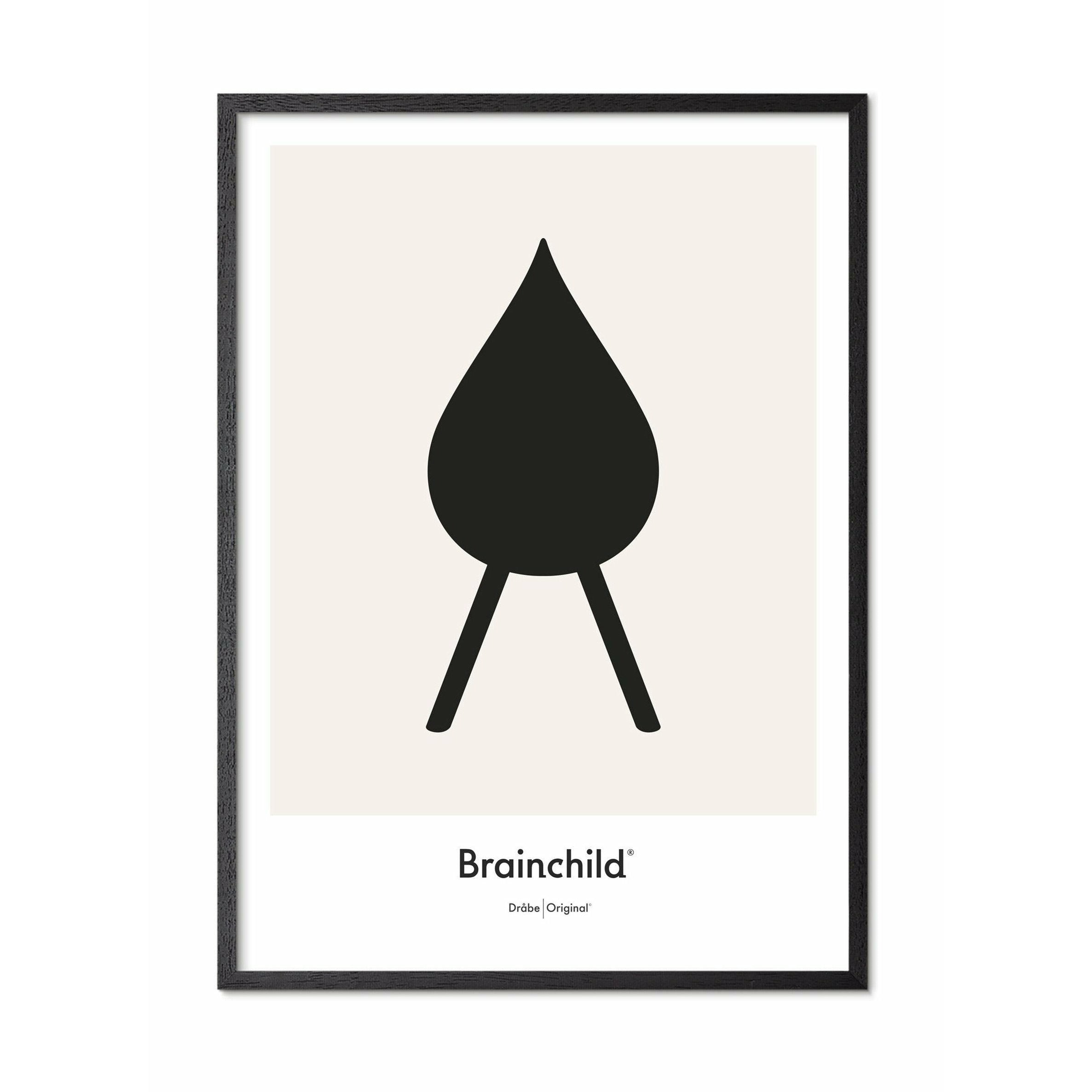 Brainchild Drop Design Icon Poster, Frame Made Of Black Lacquered Wood 50 X70 Cm, Grey