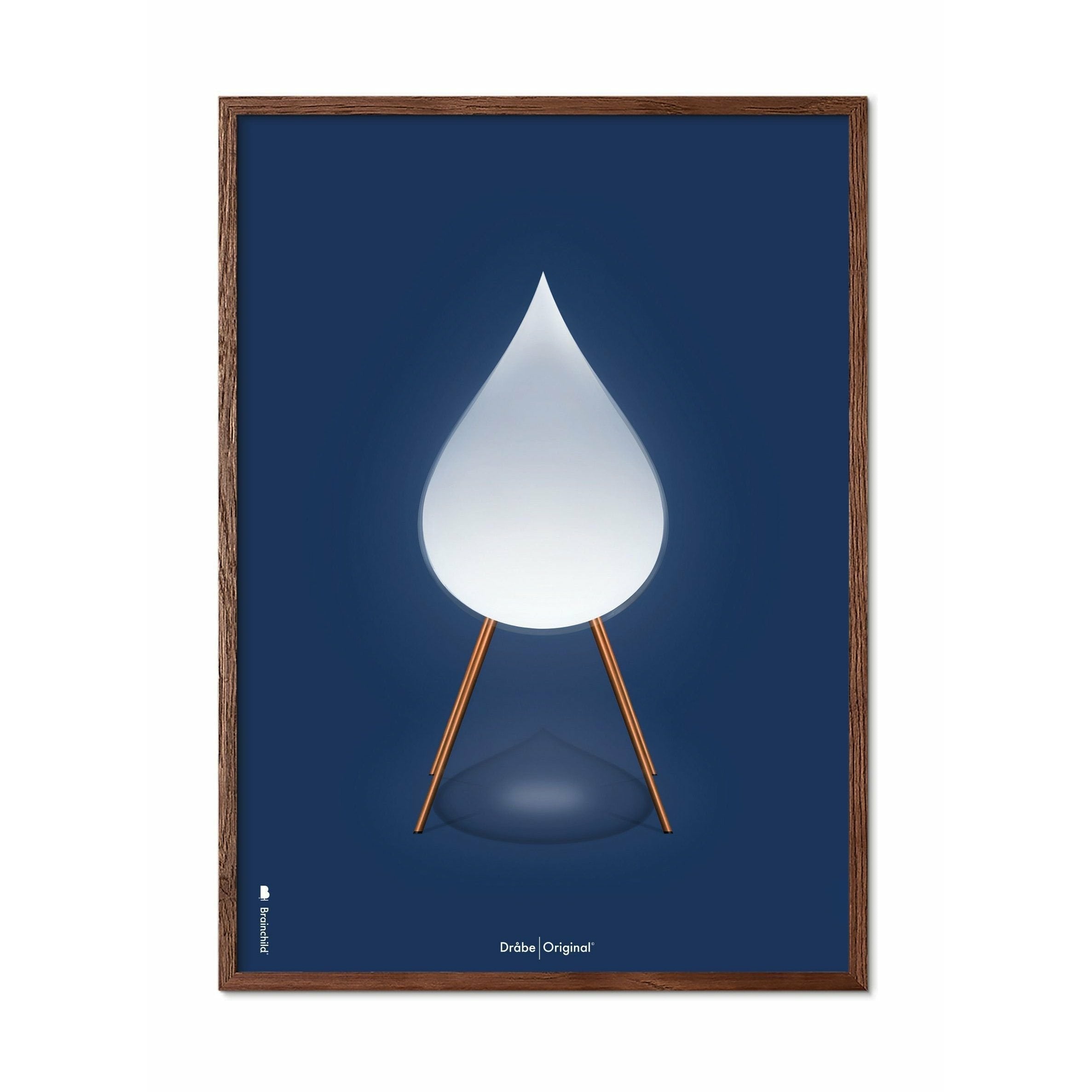 brainchild Drop Classic Poster, frame gemaakt van donker hout 50x70 cm, donkerblauwe achtergrond