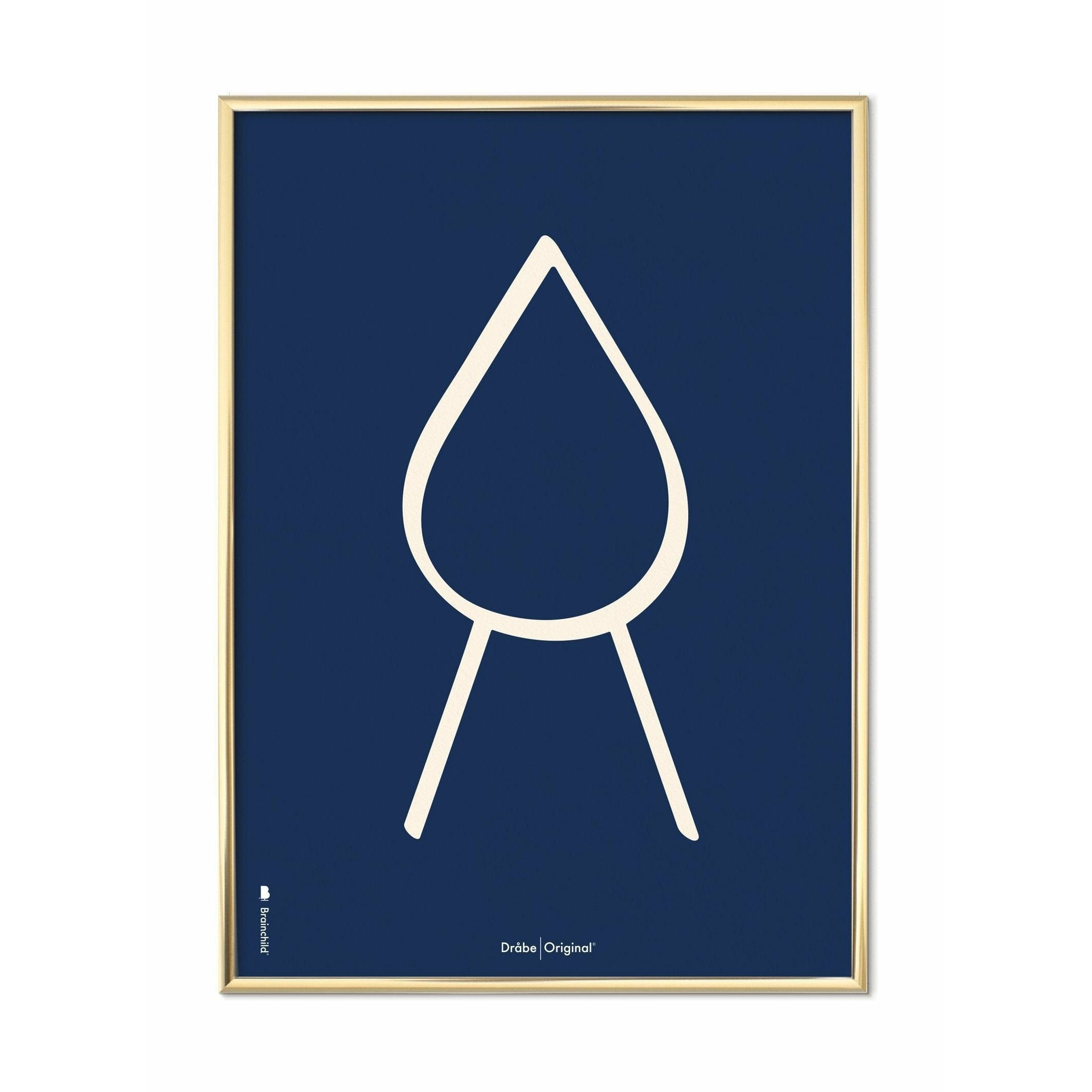 Brainchild Drop Line Poster, Brass Colored Frame A5, Blue Background