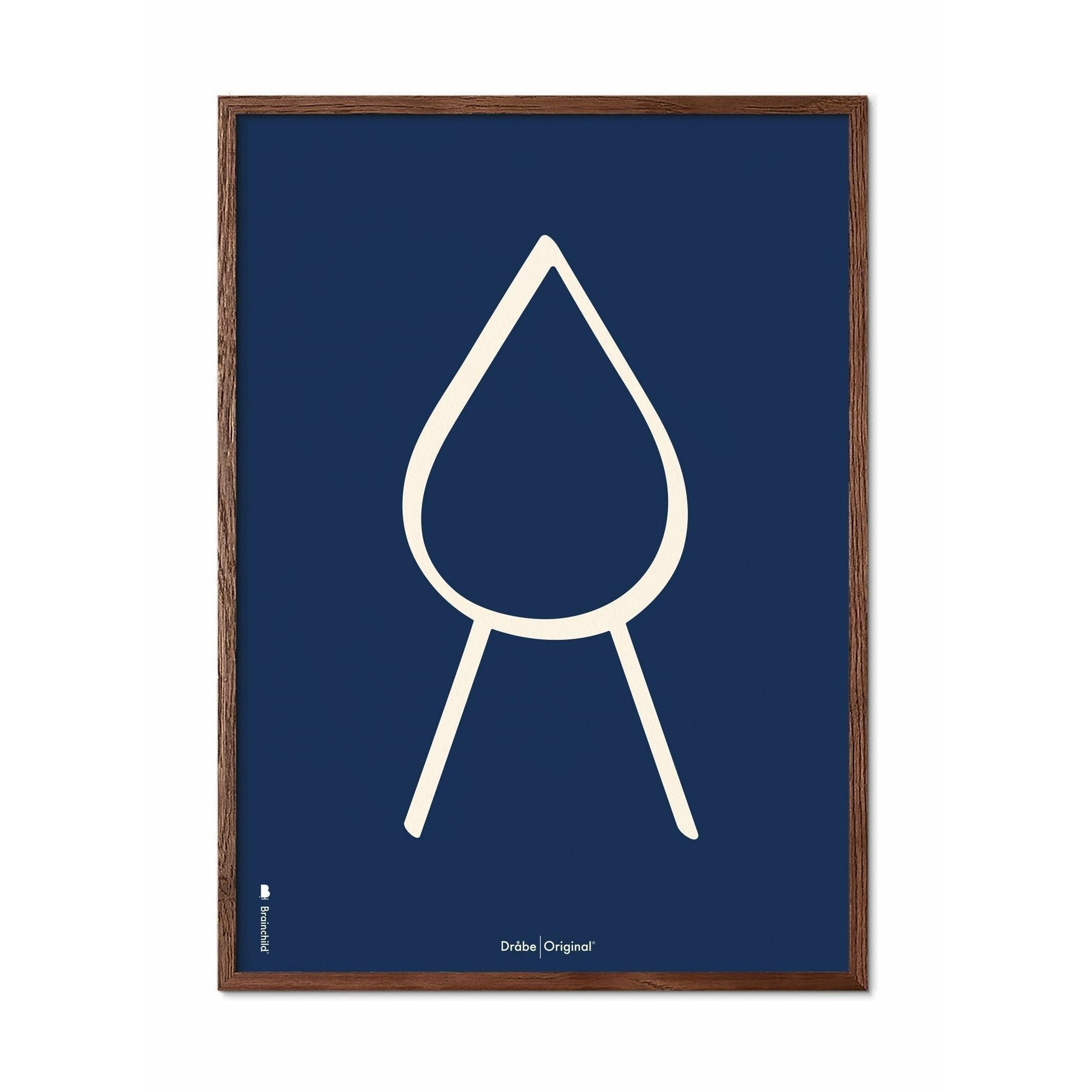 Brainchild Drop Line Poster, frame gemaakt van donker hout 30x40 cm, blauwe achtergrond