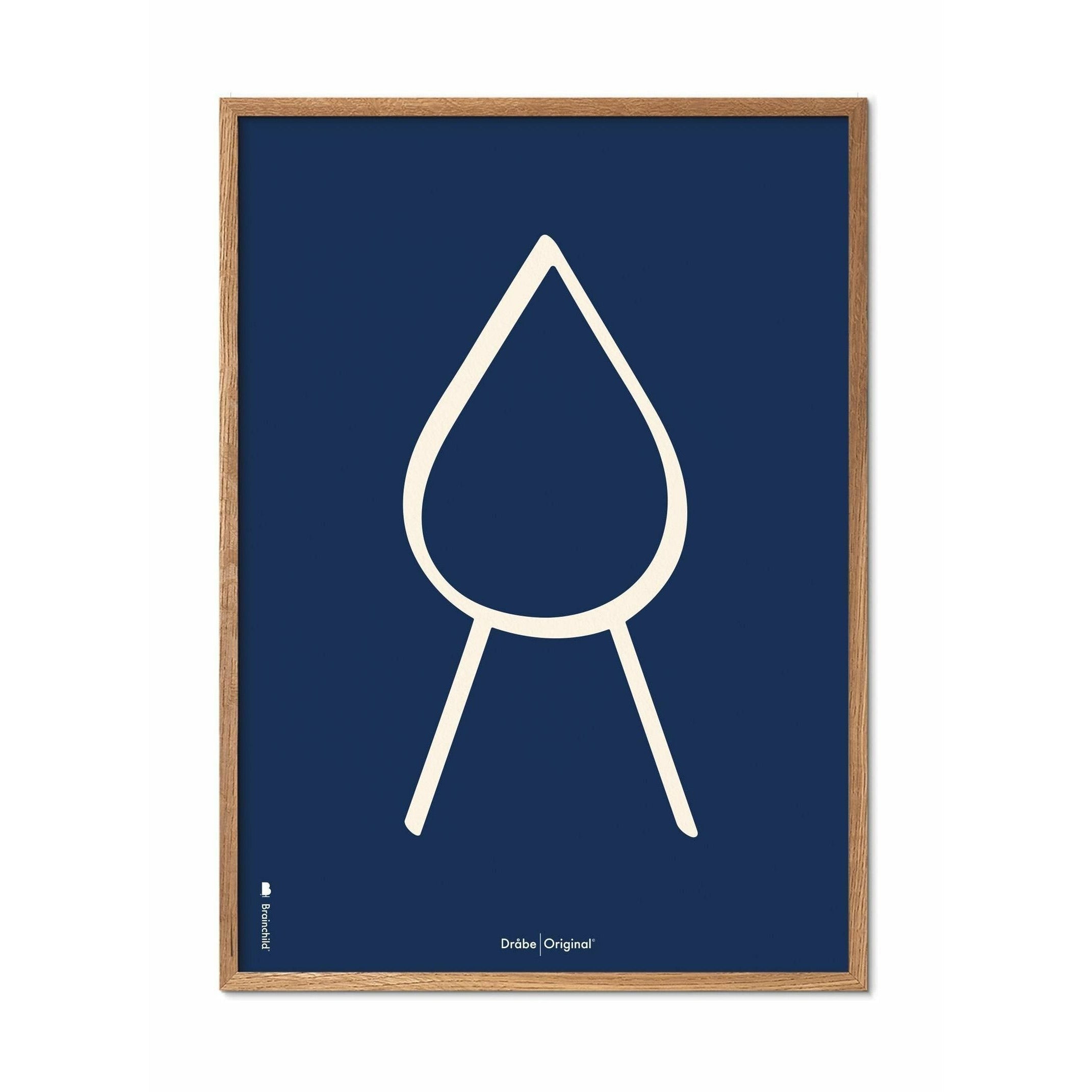 Brainchild Drop Line Poster, Light Wood Frame A5, Blue Background