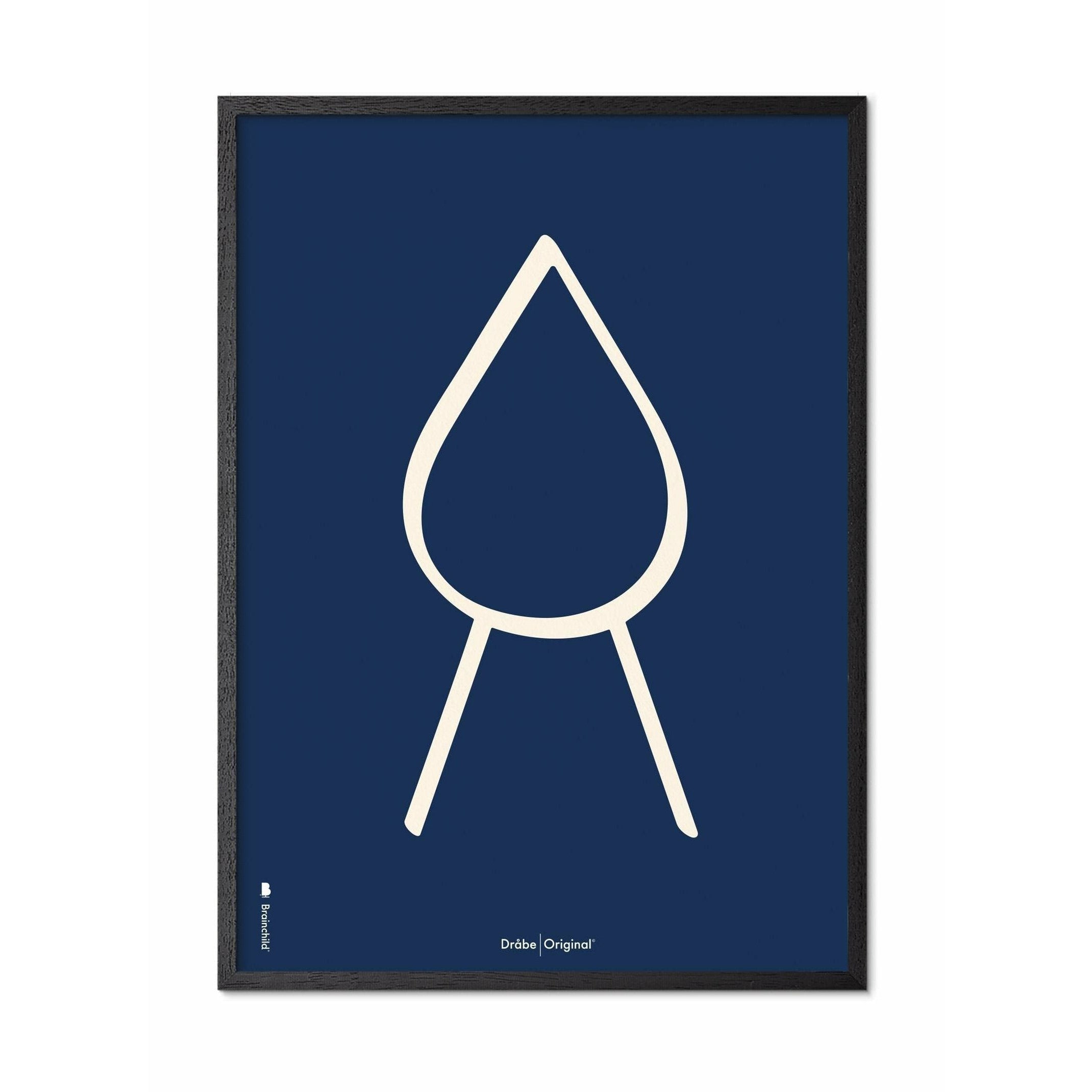 Brainchild Drop Line Poster, Frame In Black Lacquered Wood 50x70 Cm, Blue Background