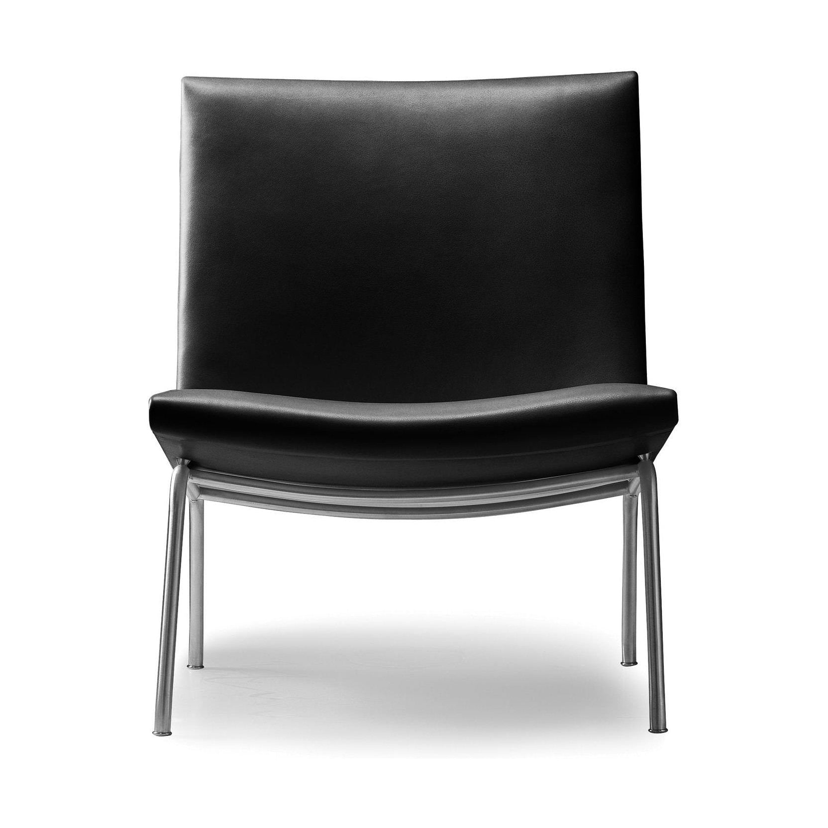 Carl Hansen Ch401 Kastrup Lounge Chair, Stainless Steel/Black Leather Thor 301