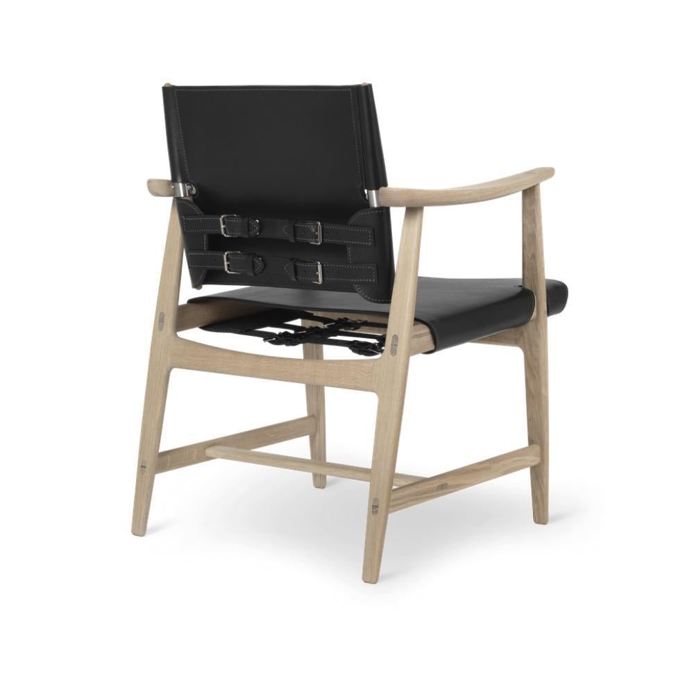 Carl Hansen BM1106 Huntsman -stoel, wit geolied eiken/zwart leer