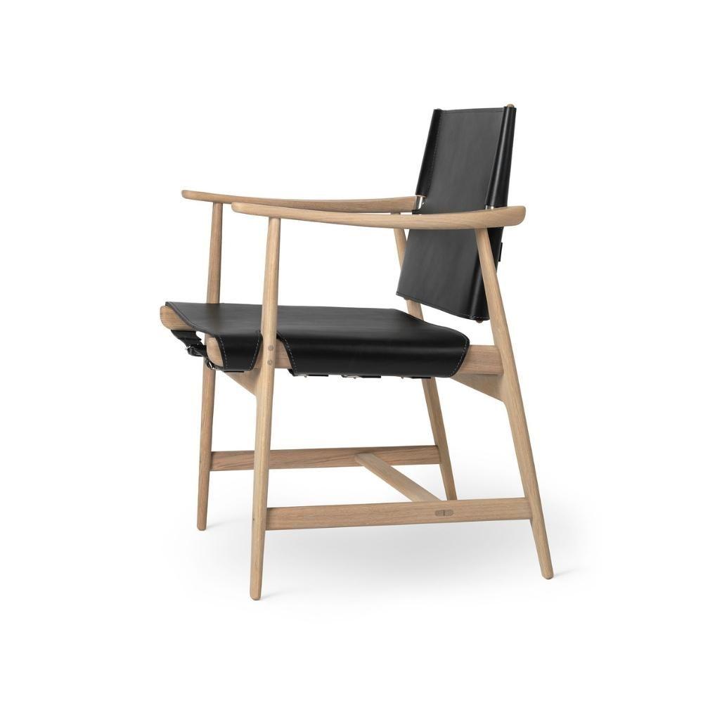 Carl Hansen Bm1106 Huntsman Chair, White Oiled Oak/Black Leather
