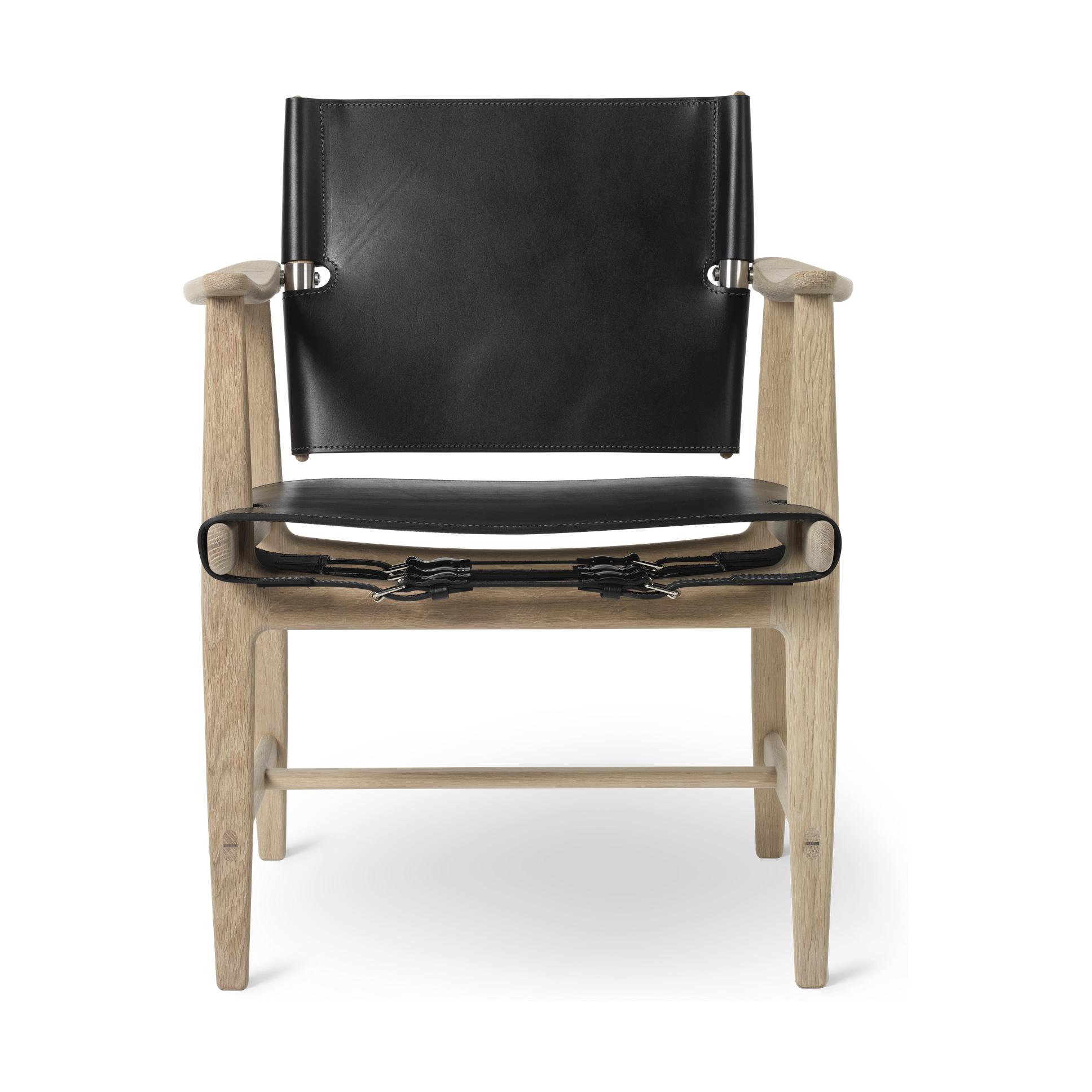 Carl Hansen BM1106 Huntsman -stoel, wit geolied eiken/zwart leer