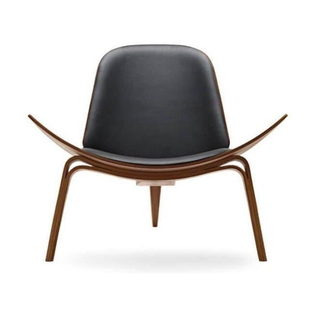 Carl Hansen CH07 Shell -stoel, geoliede walnoot/zwart leer Thor 301