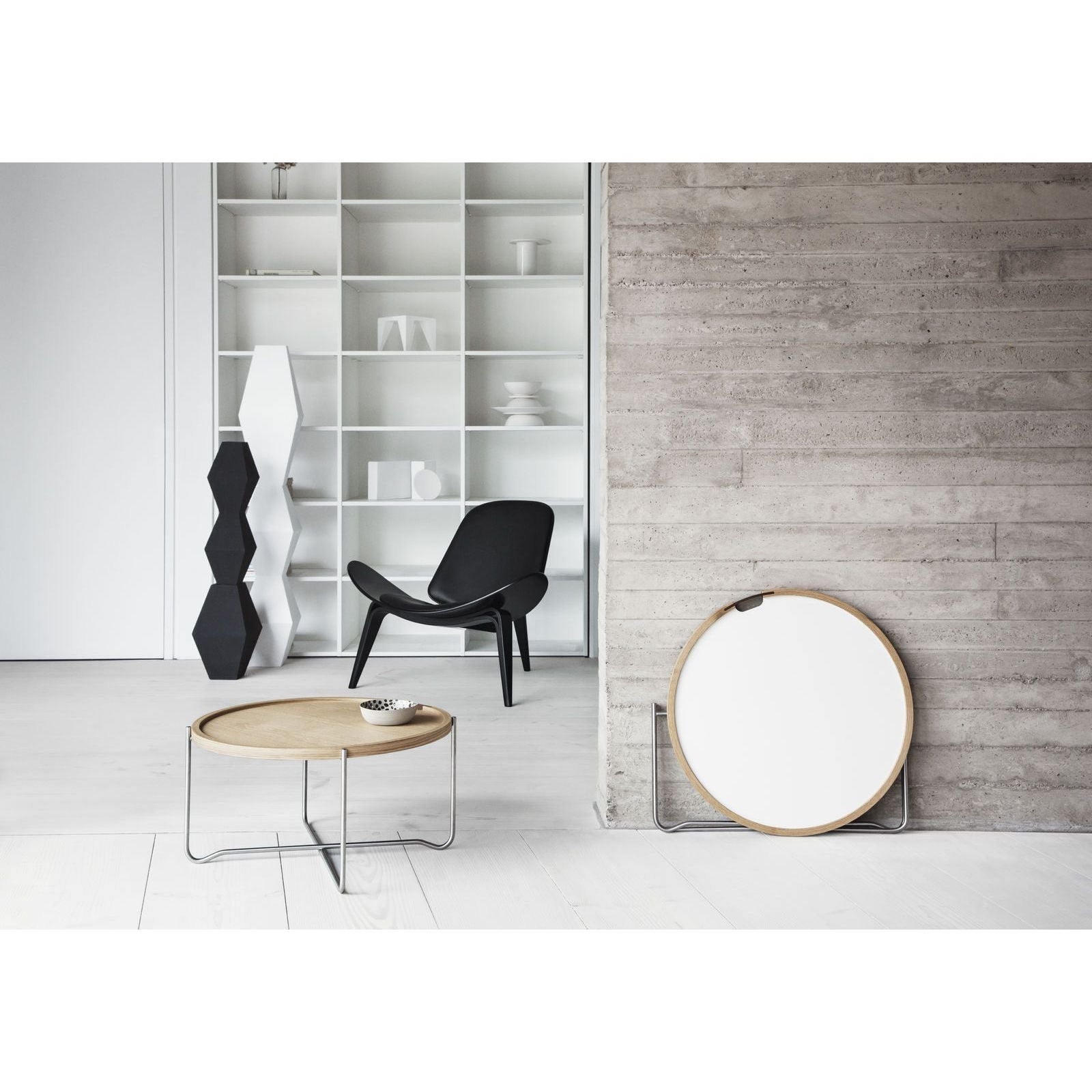 Carl Hansen CH07 Shell Chair, Black Beech/Dark Grey Fabric Fiord 171