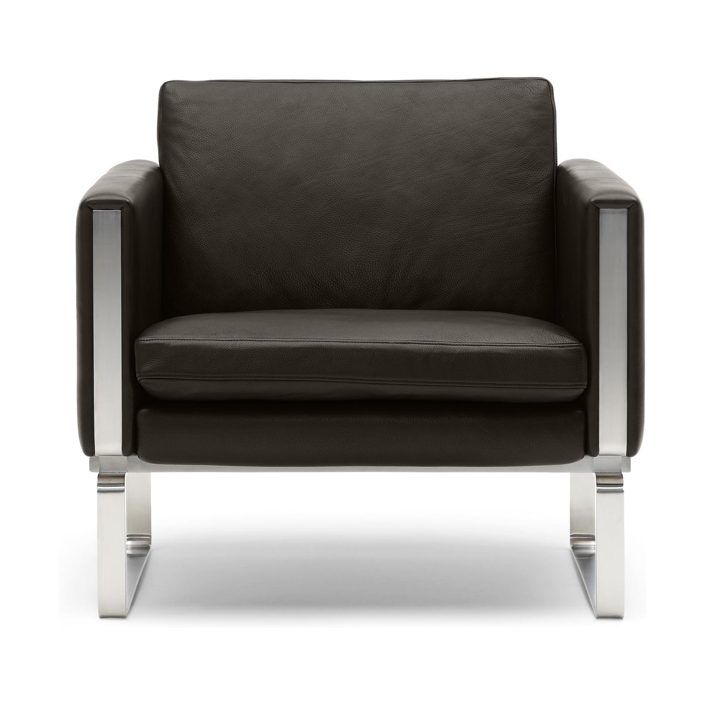 Carl Hansen CH101 Chaise Lounge, cuir en acier / brun foncé (Thor 306)