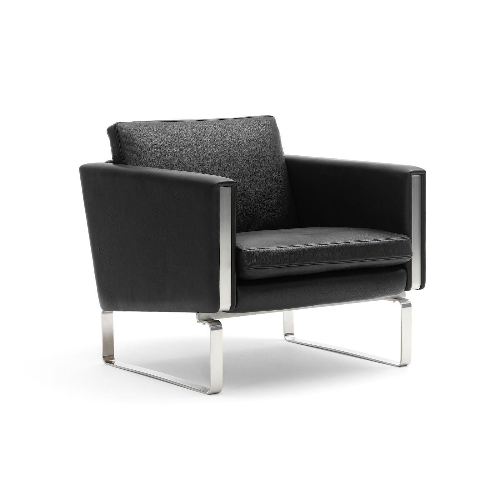 Carl Hansen CH101 Lounge stoel roestvrij staal, zwart leer (Thor 301)