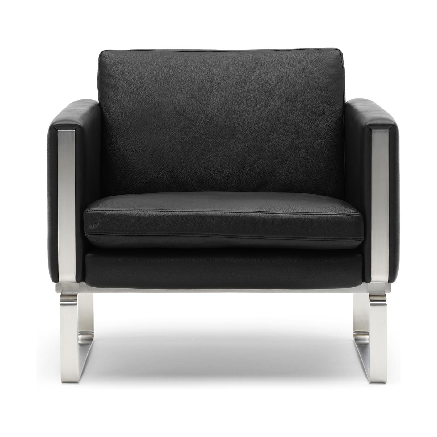 Carl Hansen CH101 Lounge stol rustfrit stål, sort læder (Thor 301)