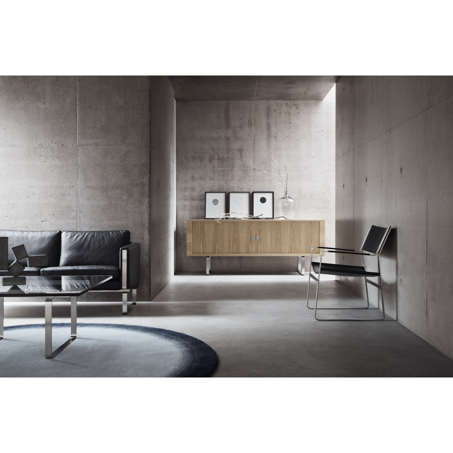 Carl Hansen Ch102 Sofa, Steel/Brown Leather