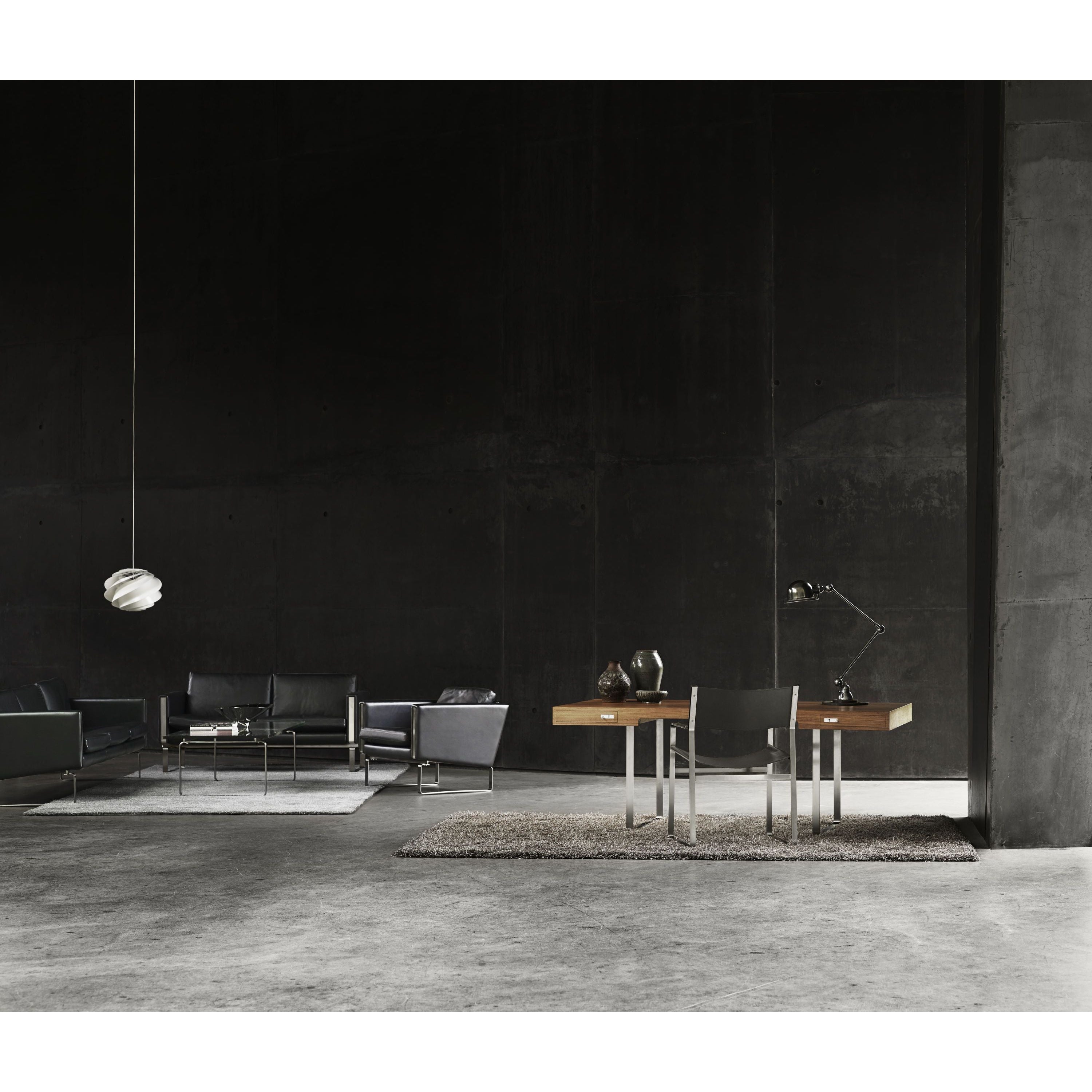 Carl Hansen CH104 sofa, stål/mørkebrunt skinn