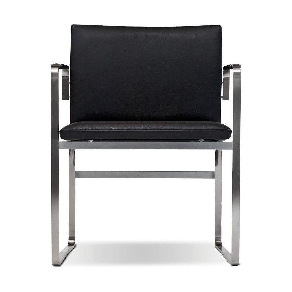 Carl Hansen CH111 stol, stål/sort læder