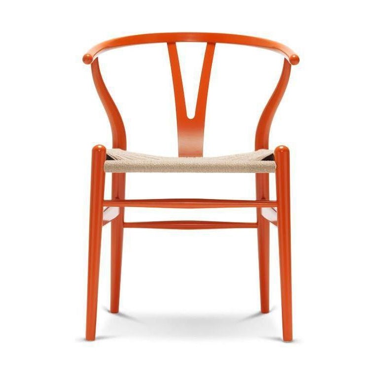 Carl Hansen CH24 y stoelstoel Natuurlijk papiersnoer, beuken/oranje rood