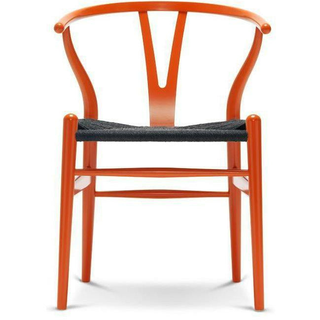 Carl Hansen Ch24 Y Chair Chair Black Paper Cord, Beech/Orange Red
