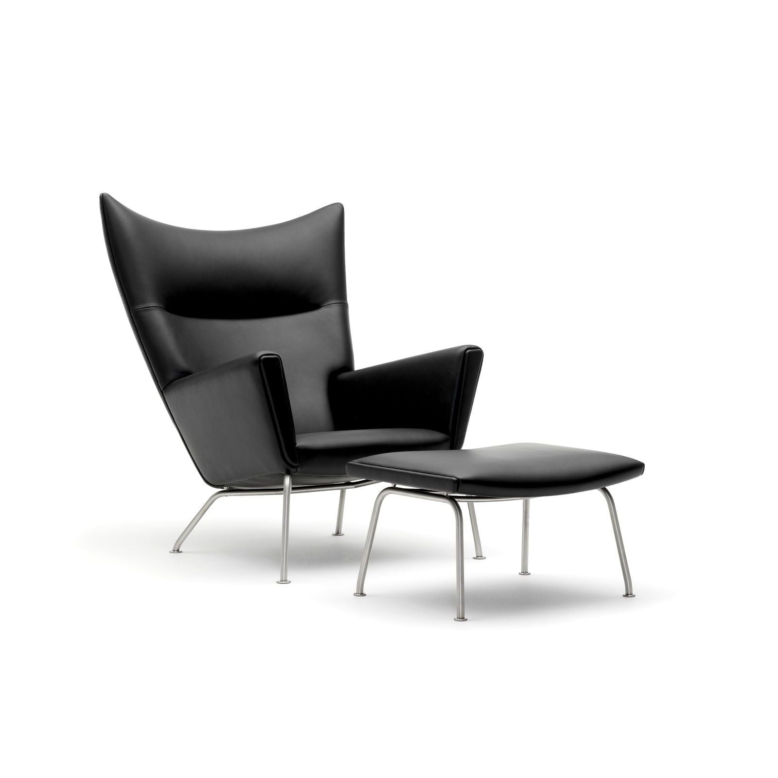 Carl Hansen CH445 Ala sedia, tessuto nero in acciaio /grigio chiaro