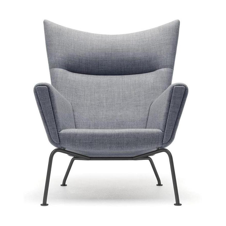 Carl Hansen Ch445 Wing Chair, Black Steel /Light Gray Fabric