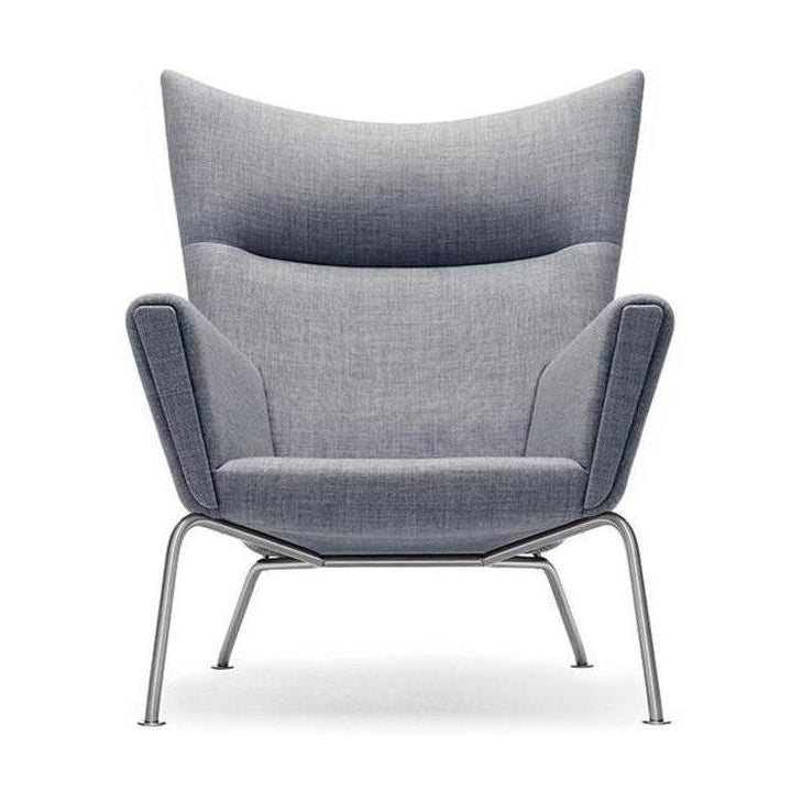 Carl Hansen Ch445 Wing Chair, Steel, Light Gray Fabric