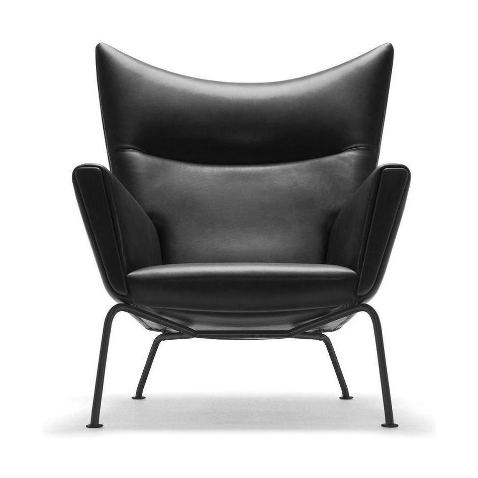 Carl Hansen Ch445 Wing Chair, Steel/Black Leather
