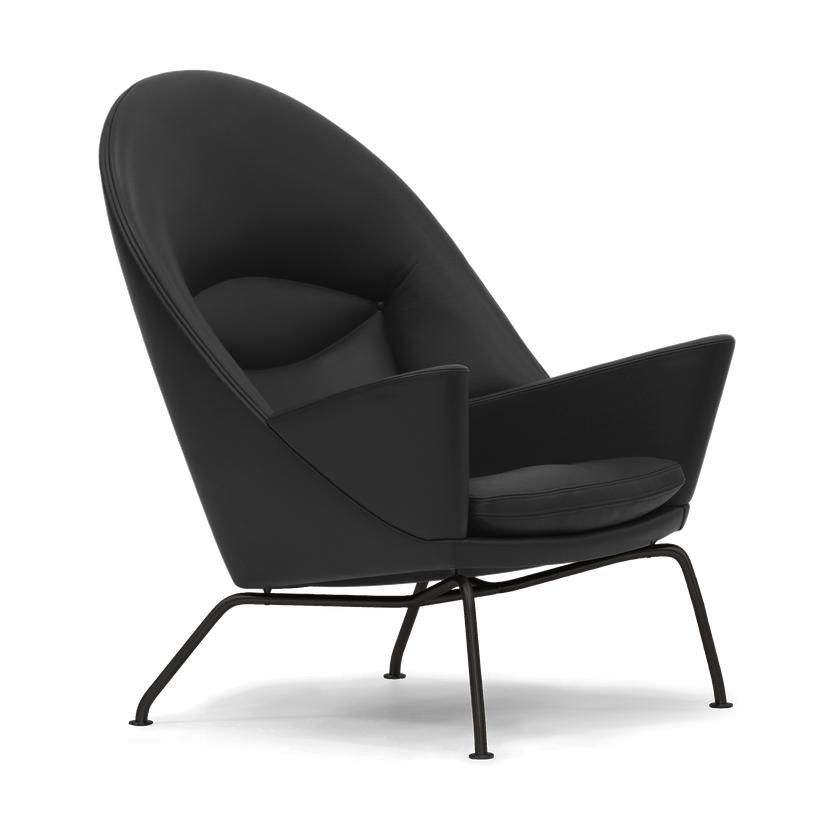 Carl Hansen CH468 Oculus Stuhl, schwarzes Stahl/schwarzes Leder