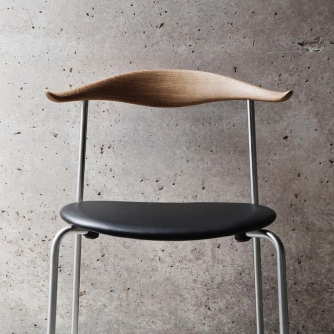 Carl Hansen CH88 P -stoel, zwarte beuken/zwart leer/verchroomd