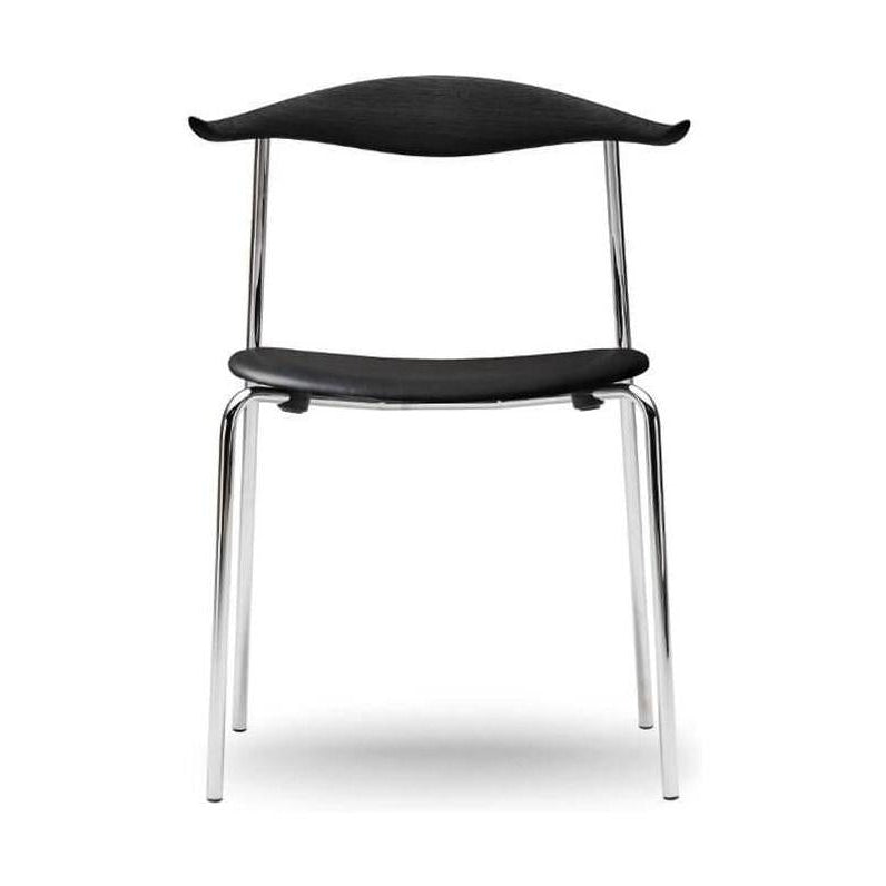 Carl Hansen CH88 P -stoel, zwarte beuken/zwart leer/verchroomd