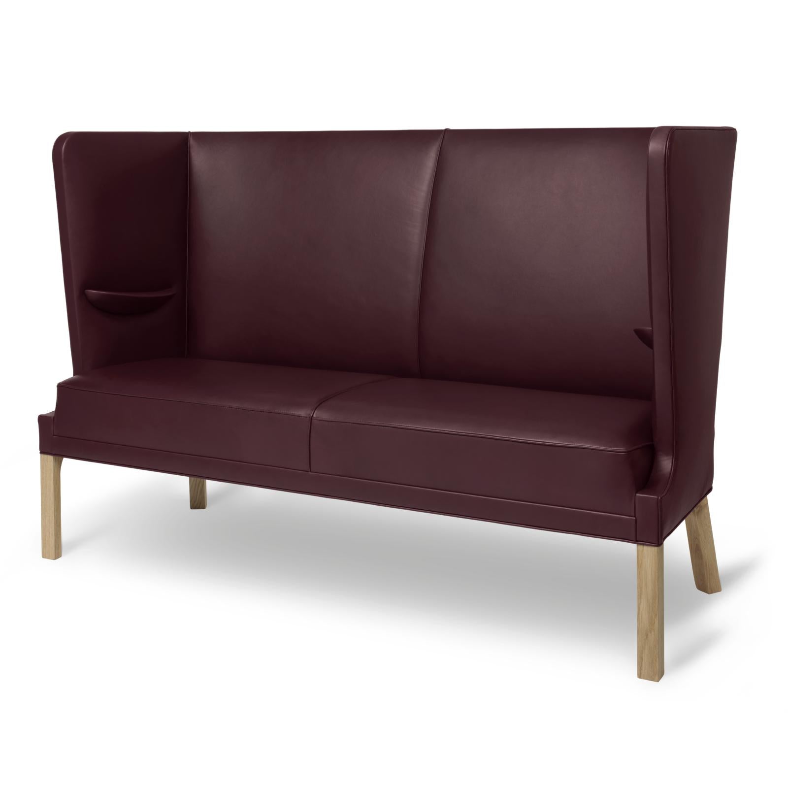 Carl Hansen Fh436 Coupé Sofa, Oiled Oak/Burgundy Leather