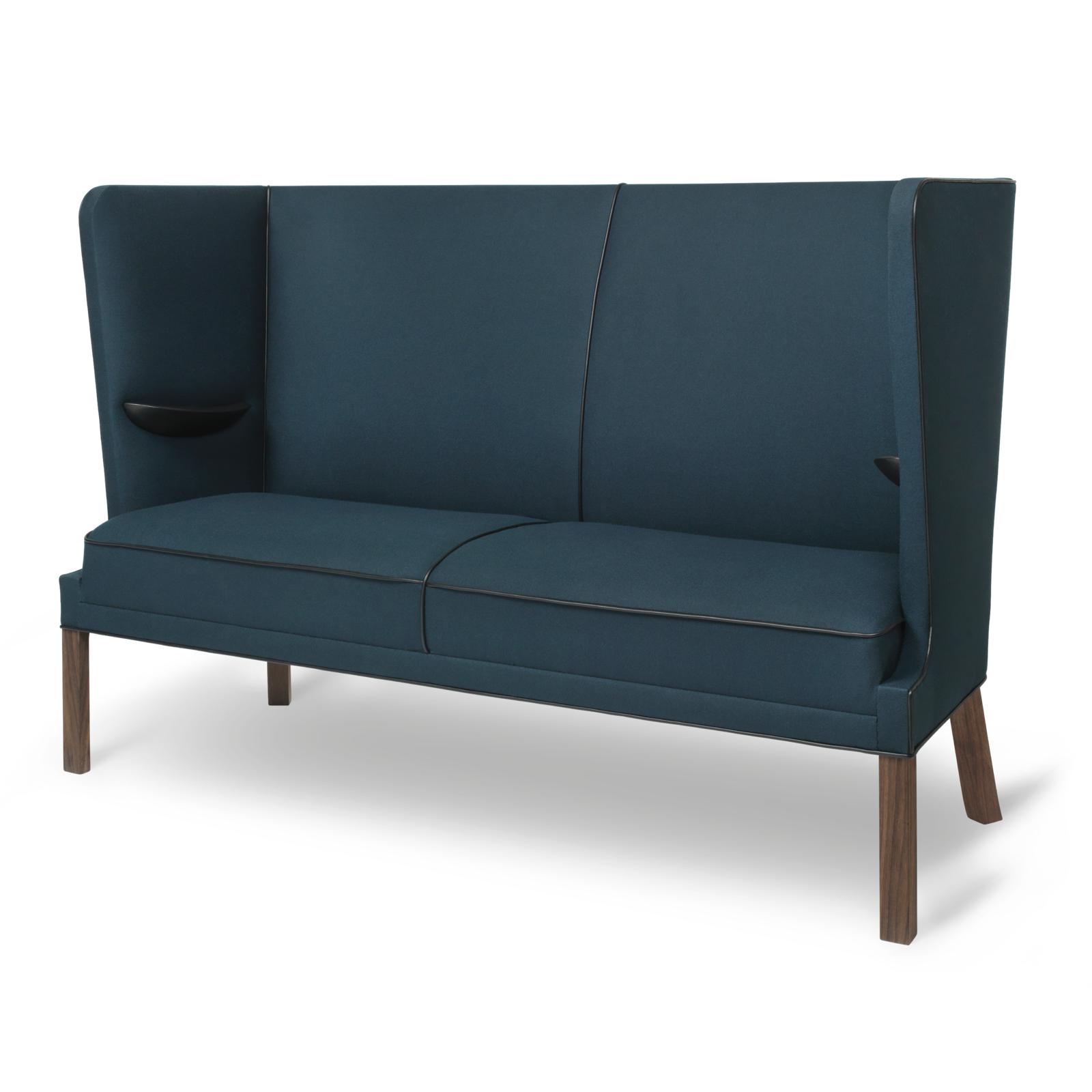 Carl Hansen FH436Coupé沙发，上油核桃/蓝色织物