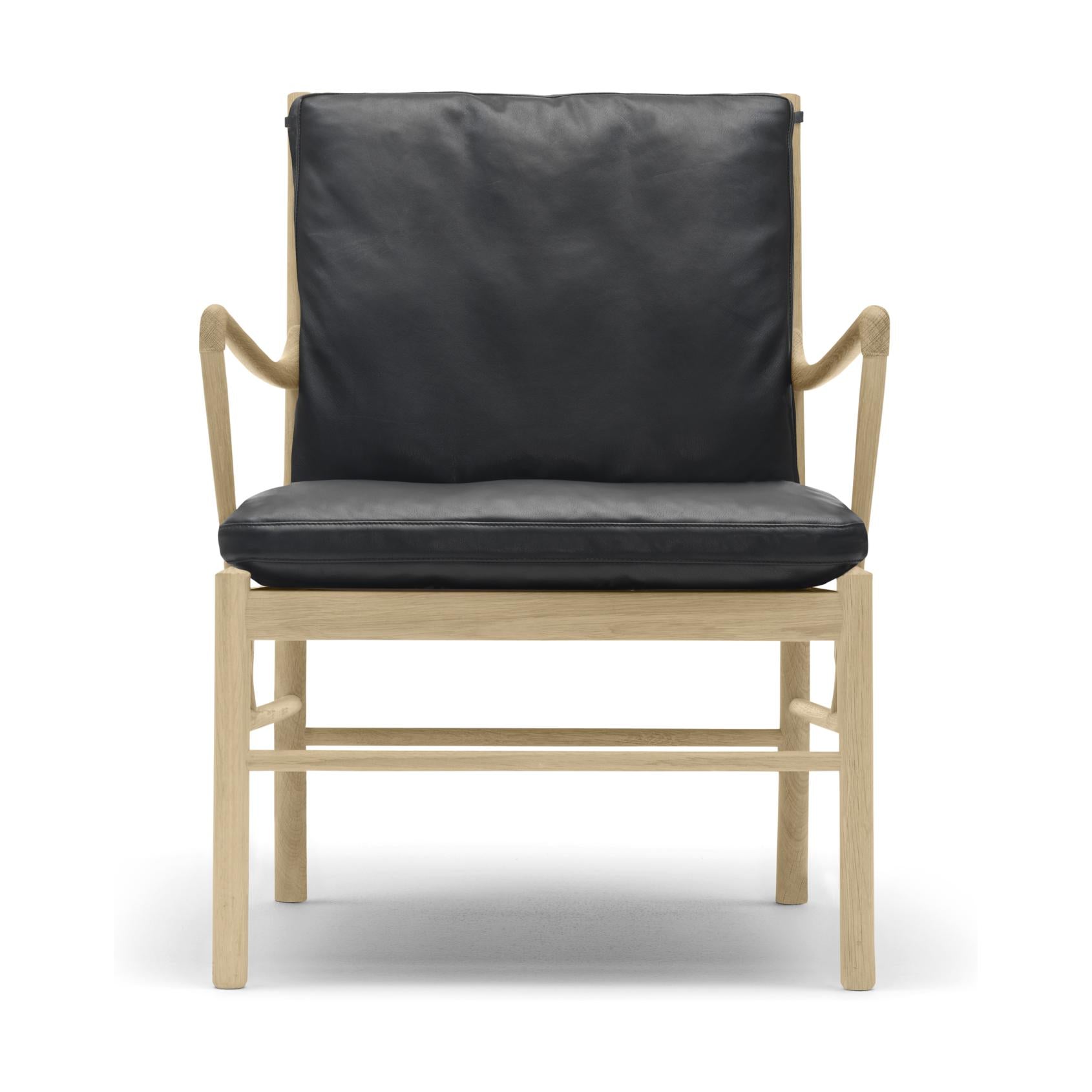 Carl Hansen OW149 koloniale stoel, geolied eiken/zwart leer
