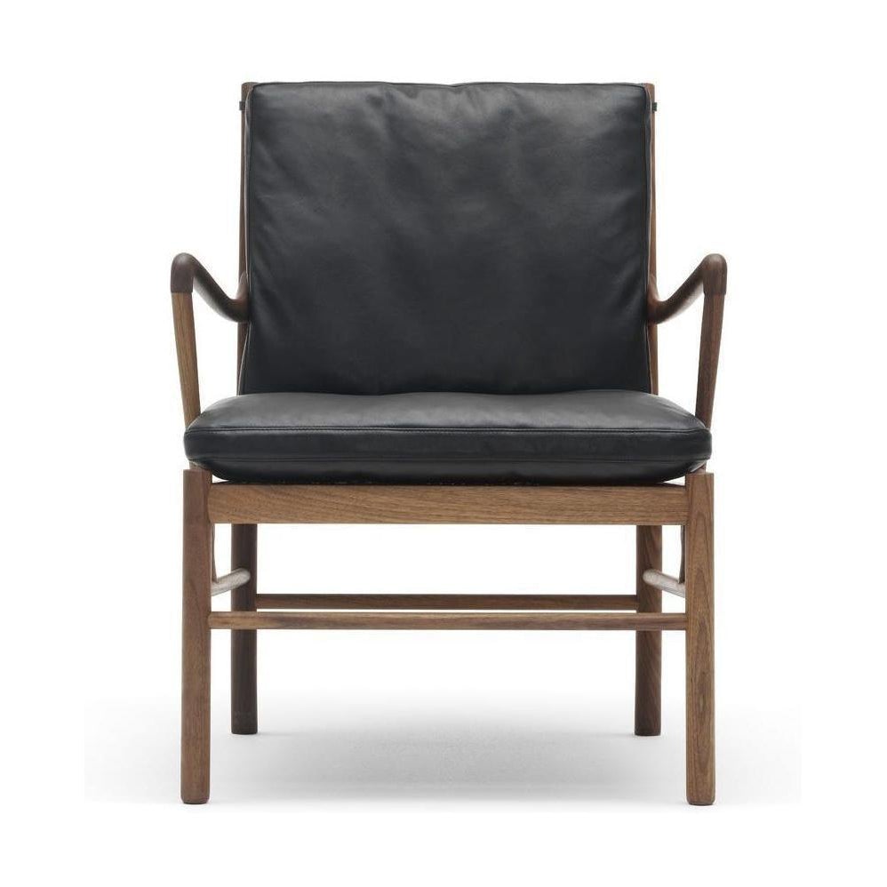 Carl Hansen OW149 koloniale stoel, geolied walnoot/zwart leer