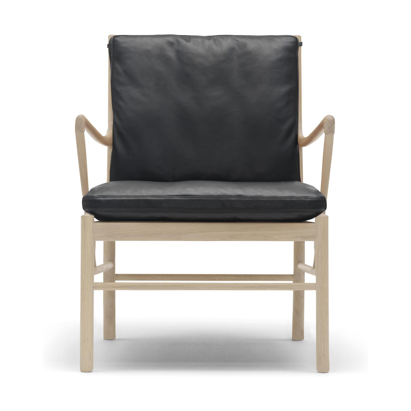 Carl Hansen OW149 koloniale stoel, witte olie eiken/zwart leer