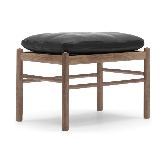 Carl Hansen Ow149 F Footstool For Colonial Chair, Oiled Walnut/Black Leather