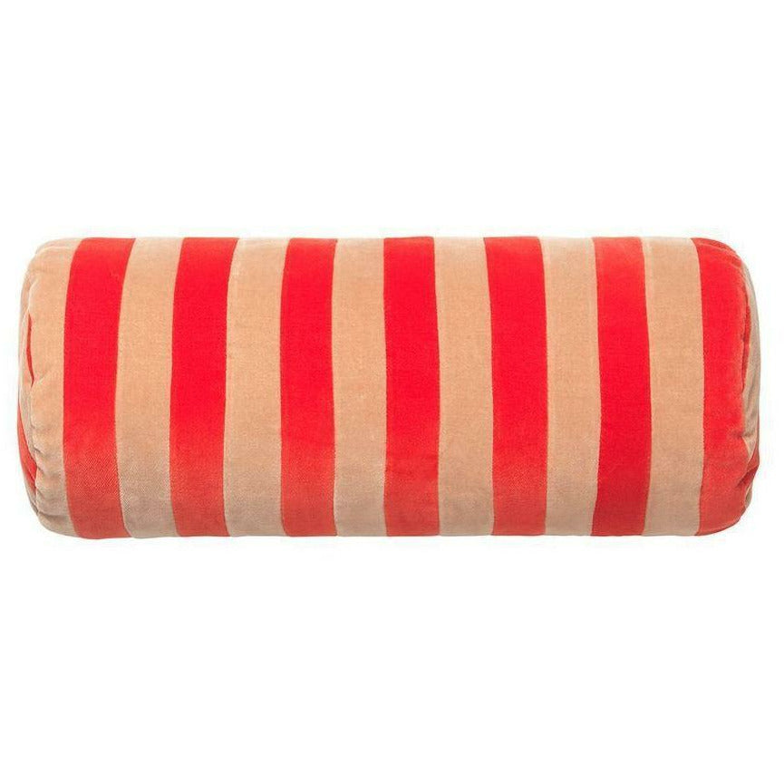 Christina Lundsteen Coussin de velours à rayures à rayures, tomate / beige