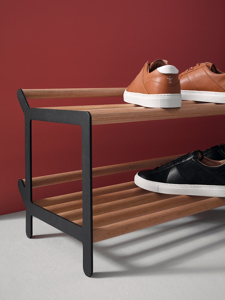 Essem Design Tambourine鞋架橡木橡木60厘米，黑色染色