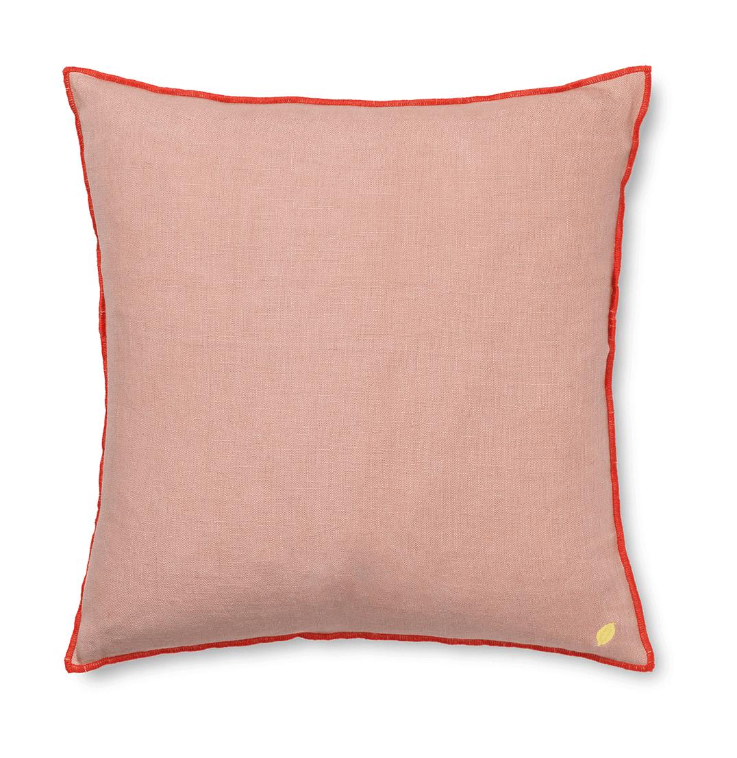 Cuscino di lino a contrasto vivente ferm, rosa polverosa