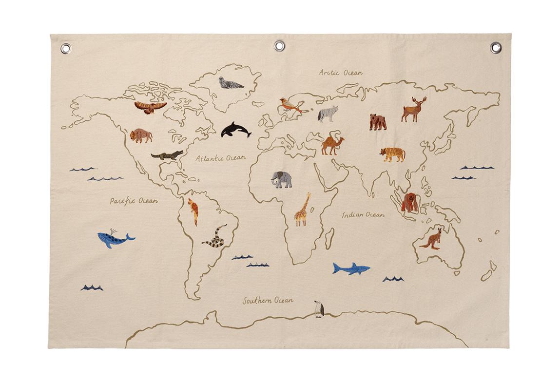 Ferm Living Maailman tekstiilikartta maailmankartta, valkoinen