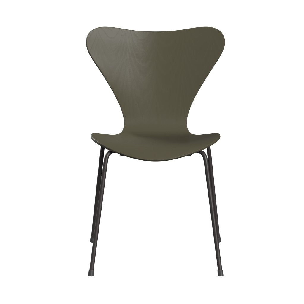 弗里茨·汉森（Fritz Hansen）3107椅子未塑料，温暖的石墨/染色灰橄榄绿色