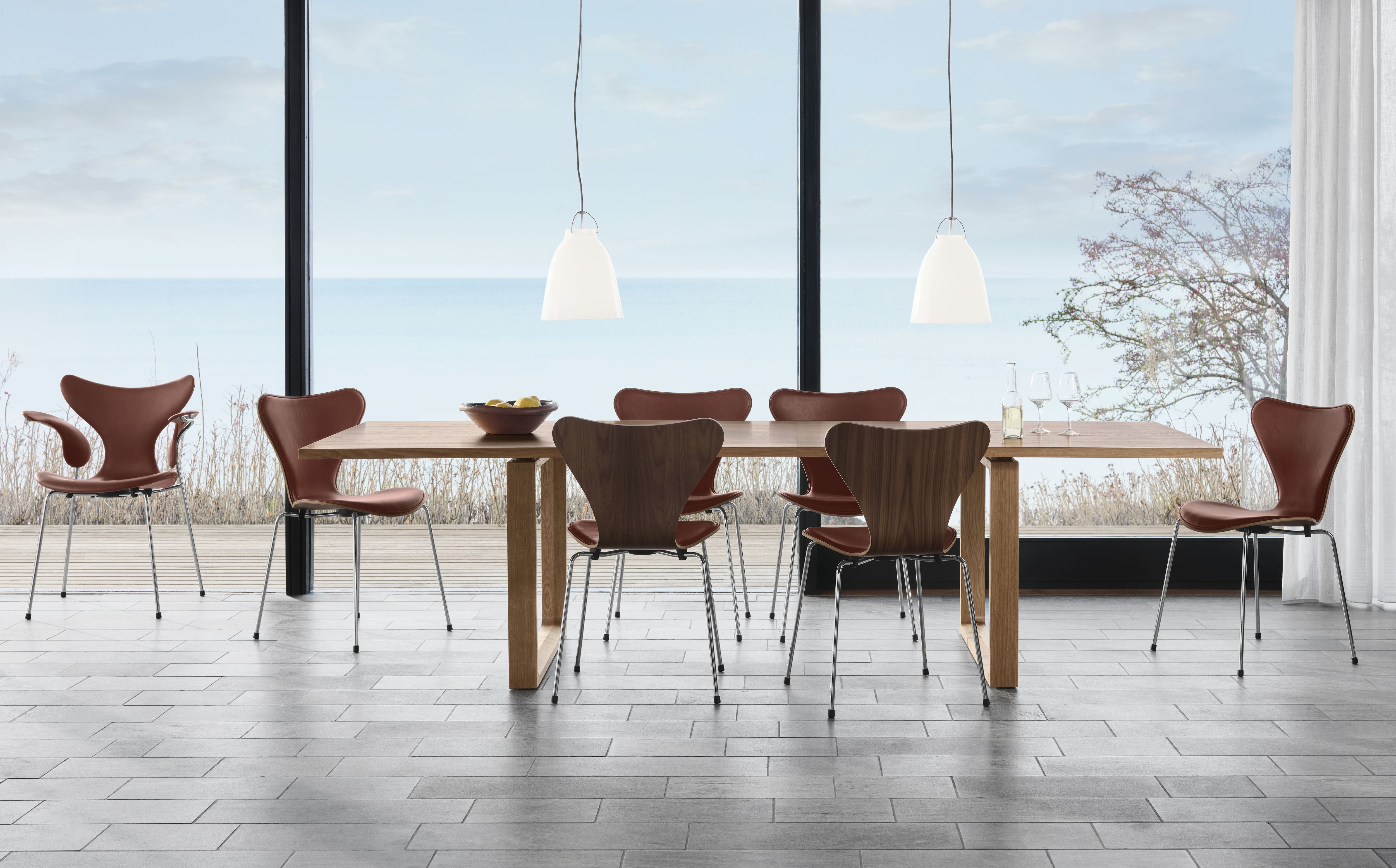 Fritz Hansen 3107 Chair, Front Upholstery With Grace Chestnut Leather Anniversary Collection
