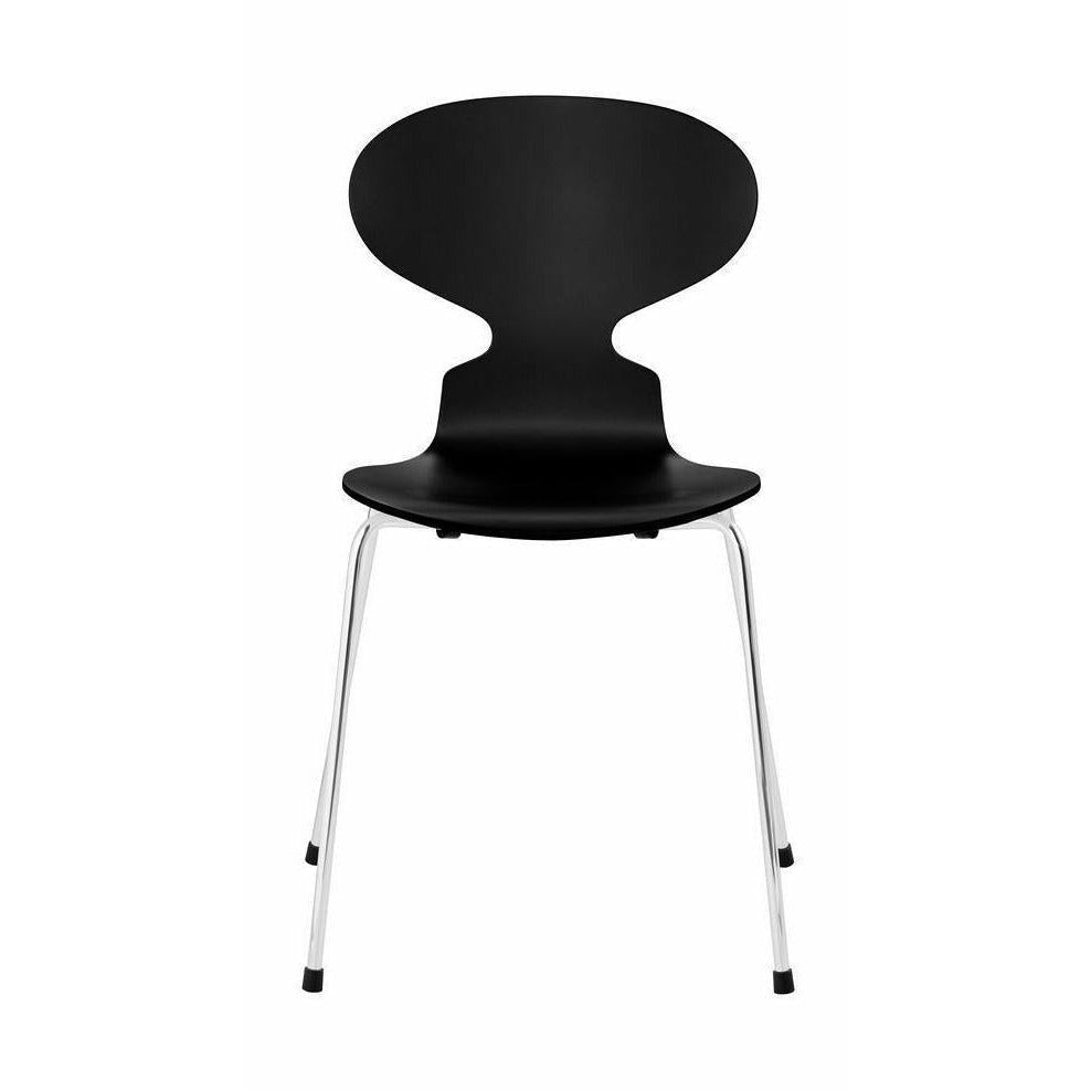 Fritz Hansen Ant Chair laccata con guscio nero, base in acciaio cromata