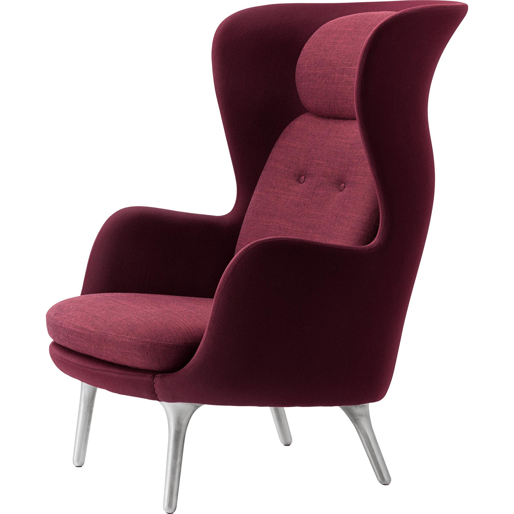 Fritz Hansen Ro Lounge Chair Two Tonus aluminium, Balder Bordeaux/Sunniva Bourgondië