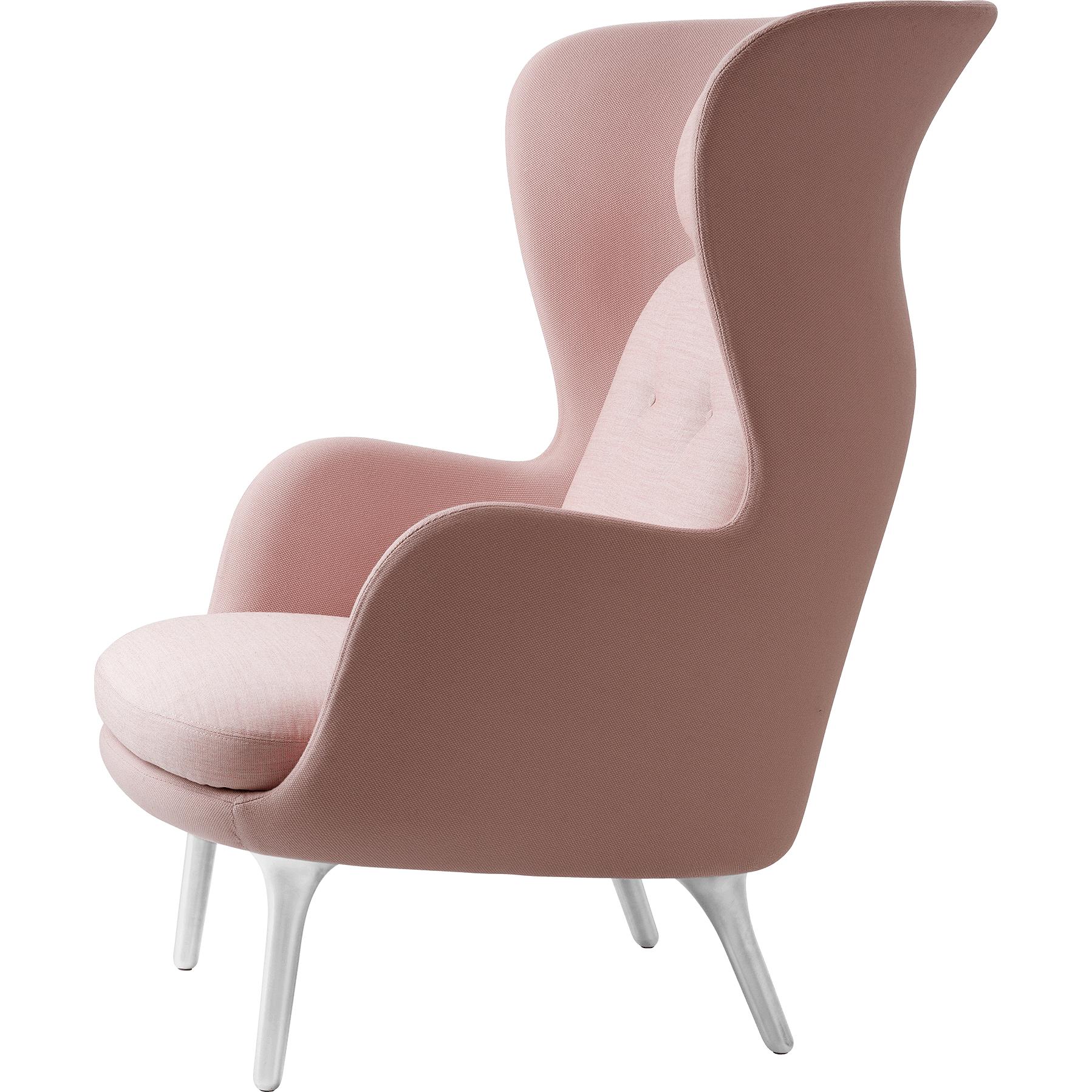 Fritz Hansen Ro Lounge stol to tonus aluminium, stålcut pink/ lærred lyserød